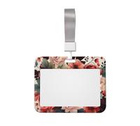 Red and Pale Flowers ID Badge Holder with Lanyard ID Card Holders Waterproof Plastic Name Card Case Sliding ID Protector Pouch Name Tag Holders for Office Work Business