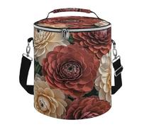 Red and Pale Flowers Insulated Cooler Bag, Collapsible & Leakproof Lunch Bag, Large Capacity Cooler for Picnic Travel Camping