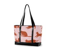 Red and Pink Cute Playing Cat modern laptop bag for work with zipper zipper tote for nurse work with