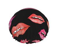 Red And Pink Lips Waterproof Shower Cap,Elastic Bathing Hair Cap Environmental Protection Hair Bath Caps, Double WaterproofBathing Shower Hat