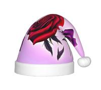 Red and purple roses Christmas Hat - Classic Santa Xmas & New Year Party Headwear - Perfect for Holiday Celebrations, Halloween