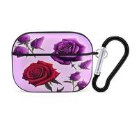 Red and Purple Roses Earbuds Organizer Shockproof Protective Airpods Pro Cover with Carabiner Clip Anti Fall Carrying Earphone Case Cover for Airpods Pro 2nd Generation Black