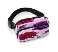 Red And Purple Roses Fanny Pack Belt Bag with Adjustable Strap Fashion Waist Bag for Outdoor Sports Hiking, white, 20x13cm, Full Printed Waist Bag