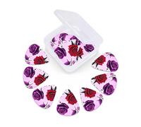 Red and Purple Roses Guitar Picks 12 Pack Thin, Medium & Heavy 3 Different Thickness Celluloid Guitar Plectrums with Storage Box Personalized Guitar Pick for Acoustic Guitar, Bass