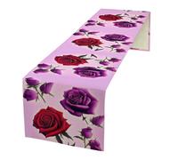 Red and Purple Roses Linen Table Runner 72 Inches Long Farmhouse Table Runners Dining Table Dresser Runner Scarves Tabletop Decoration for Kitchen Home Party Holiday