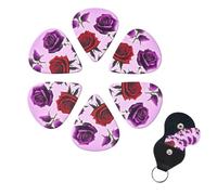 Red and Purple Roses Print Guitar Picks 6 Pack Guitar Plectrums with Pick Holders Bass Picks For Acoustic Guitar Bass Electric Ukulele Includes 0.46mm, 0.71mm, 0.96mm