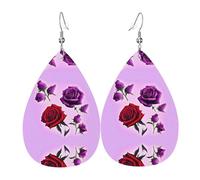 Red and purple roses Teardrop-shaped leather earrings are a luxurious and fashionable accessory suitable for women, showcasing individual charm.