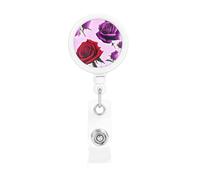Red and Purple Roses The Plastic Retractable Badge Holder is Made of ABS Material and The Rope is Nylon