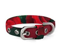 Red and Roses Dog Collar Adjustable Soft and Comfortable Puppy Collars with Metal Buckle Pet Collar for Small Medium Pet