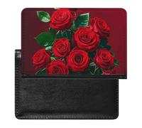 Red And Roses Passport Holder with 3 Card Slots, Portable PU Leather Travel Wallet, Slim Protective Cover for Passport, ID, Credit Cards