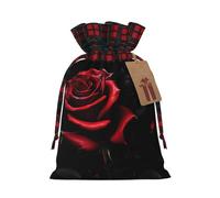 Red And Roses Print Pouch Goody Christmas Drawstring Gift Bags Xmas Treats Bag Holiday Candy Wrapping Bags