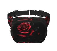 red and roses Print Square Double Layer functionality Waist Bag Unisex Crossbody Pack Travel Workout, Black, One Size