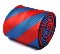 Red and royal blue barber stripe tie with floral rear detail, classic 8cm width, 147cm tailored necktie ideal for business attire, weddings, formal events, dinner wear, refined and distinctive