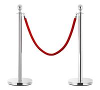 Red and Silver Velvet Stanchion Stand with Rope - Premium Crowd Control Barriers for Event Safety Queue Management and Party Decor
