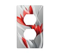 Red and White Abstract Red Tulip Outlet Cover Light Switch Cover Decorative 1 Gang Wall Plate for Kitchen Room Bathroom Size 7x11.4cm