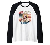 Red and White and Holy American Pope 2025 Catholic New Pope Raglan Baseball Tee