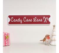 Red and White Candy Cane Lane Decorative Sign