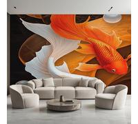Red and White Carp Photo Wallpaper, Japanese Koi Fish Wallpaper Mural, 250x175cm Wall Paper for Bedroom Living Room, Non-Woven Wall Mural Room Decor EL&D61