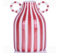 Red and White Ceramic Vase with Handle, Nordic Boho Small Vases Side Table Flower Centerpiece, Wide Mouth Single Flower Vase Pampas Grass Decorative - for Home Window Sill Living Dining Room Kitchen