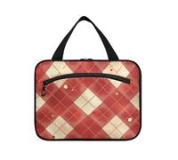 Red and White Checkerboard Squares Hanging Travel Bags for toiletries with Hook, Designer Compact Hanging Toiletry Bags for Essentials for Women Trip bolso para maquillaje de Mujer L