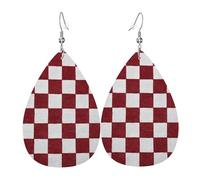 (Red And White Checkered) Lightweight Leather Earrings For Women Elegant Dangle Drop Earrings For Casual Party Everyday Wear