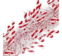 Red and White Christmas Candy Cane Tinsel Garland- 32.8Ft Metallic Twist Garland for Xmas Tree Decorations, Ceiling Hanging, New Year Party, Birthday, Holiday Indoor Outdoor Supplies