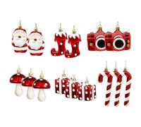 Red and White Christmas Ornaments Set, 15PCS/Set 6 Styles Shatterproof Plastic Christmas Tree Ornaments with Santa Claus, Walking Stick, Mushroom and More for Xmas Tree Party Ball