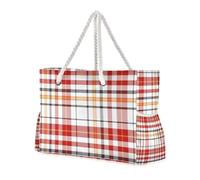 Red and White Christmas Pattern Portable Pocket Tote Bag with Side Pocketes Travel Duffel Bag with Cup Holders on Side