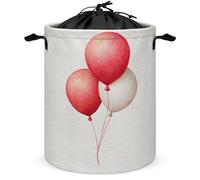Red And White Chrsitmas Balloon Laundry Basket Laundry Hamper Round Collapsible Drawstring Clothes Hamper for Bedroom Bathroom
