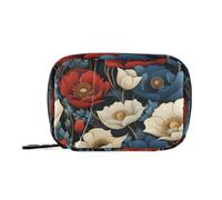 Red and White Corn Poppy Flower Travel Bag with Detachable Compartments Convenient Day Pill Organizer for Purse