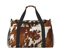 Red and White Cowhide Print Large Capacity Hand Carry Bag for Women Foldable Carry On Tote for Airplane Travel