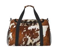 Red and White Cowhide Printed Hand-Held Travel Bag, Personal Belongings, Sports and Fitness Bag, Long-Distance Travel