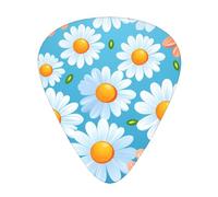 red and white daisyGuitar Picks, 12-Piece Pattern Set, Three Different Thicknesses for Acoustic Electric Guitar and Other Instruments