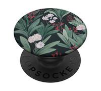 Red and White Dark Flower Botanical Print PopSockets Adhesive PopGrip