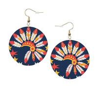 Red And White Feathers Print Trendy Dangle Earrings For Women Lightweight And Silver-Plated Ear Hooks