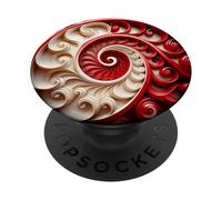 Red and White Fibonacci Spiral Abstract Art PopSockets Adhesive PopGrip