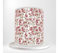 Red And White Floral Botanical Wrap Around Print A4 Edible Paper Icing Sheet Cake Topper Side Ribbon Border Decor for Personalised Themed Decorations TQ