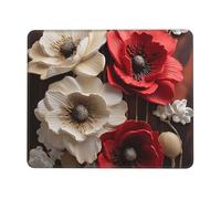 Red and White Flowers Mouse Pad with Stitched Edge, Comfortable Mouse Pads with Non-Slip Rubber Base Gaming Mouse Mat Washable Mousepads Computers Laptop Desk Accessories for Office 7 x 8.6 in