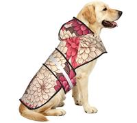 Red And White Flowers Waterproof Dog Raincoat And Rain Jacket For Small Medium Large Dogs With Reflective Stripes And Adjustable Belly Strap