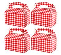 Red and White Gingham Treat Boxes - 24 Piece Candy Gable Boxes with Handles for Birthday Party, Family Dinner, Picnic, Barbecue, Mother's Day Party