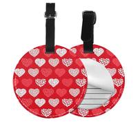 Red and White Hearts and Love,Luggage Tags Pu Leather Name Tag Travel Suitcase Identifier ID Tags Durable Baggage Label 2 pcs