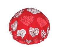 Red And White Hearts And Love,Shower Cap Nightcap Double Layer Waterproof Elastic Bath Cap Reusable Hair Cap