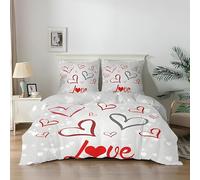 Red and White Hearts King Size Duvet Cover Sets Romantic Hearts Bedding Set, Soft and Comfortable Microfiber Quilt Cover and 2 Pillowcases 50×75, for Room Decor CP812