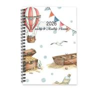 Red and White Hot Air Balloons 2026 Planner Diary A5 To Do List Notebook Planner 2026 Diary for Men and for Holiday Week To View Monthly Year with Dotted Line Note Page Slim