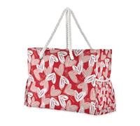 Red and White Irregular Love Portable Tote Bag for Women with Side Pocketes Travel Tote Bag for Travel Gym Vacation