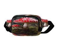 Red And White Mushroom Square Double-Layer Waist Bag with Adjustable Strap.Zipper Fanny Pack -Multi-Pockets.Chest Bag-sports Waist Bag for Hiking Jogging Running.
