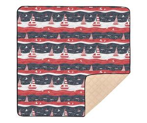 Red and White Ocean Design Large Sturdy Baby Playmat for Floor Comfortable Infant Play Activity Mat for Baby Toddler Infant, 50'' x 50''