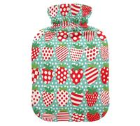 Red and white peas strawberry hot water bottle with soft cover, 2 l hot body compresses (script), (script), Bolsa para agua Caliente