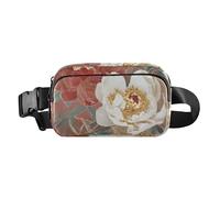 Red and White Peony Trendy Fanny Pack Waist Bag for Women Men Small Crossbody Bag Anti Theft Waist Pack with Adjustable Strap for Travel Running Hiking
