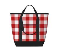 Red And White Plaid,Lunch Bags Large Capacity Insulated Tote Bag For Women Men Work Picnic Travel